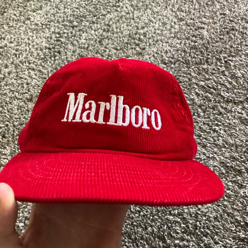 Vintage marlboro hat corduroy red no stains or rips from a smoke free home